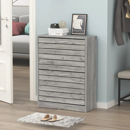 Meuble à chaussures à deux tiroirs de 22,4 cm de large, organisateur de chaussures à tiroirs rabattables