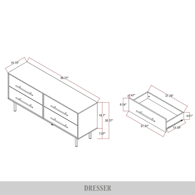 Commode en bois à 4 tiroirs de style transitionnel CraftPorch