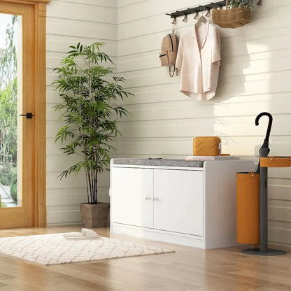 Banc de rangement pour chaussures d'entrée avec 2 portes et coussin d'assise rembourré