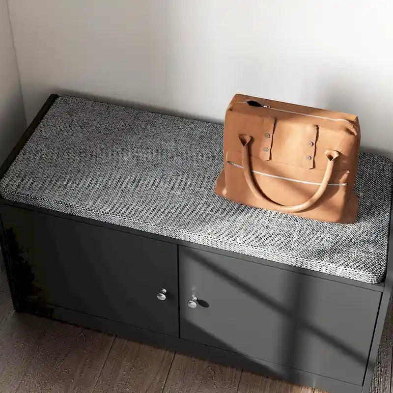 Banc de rangement pour chaussures d'entrée avec 2 portes et coussin d'assise rembourré