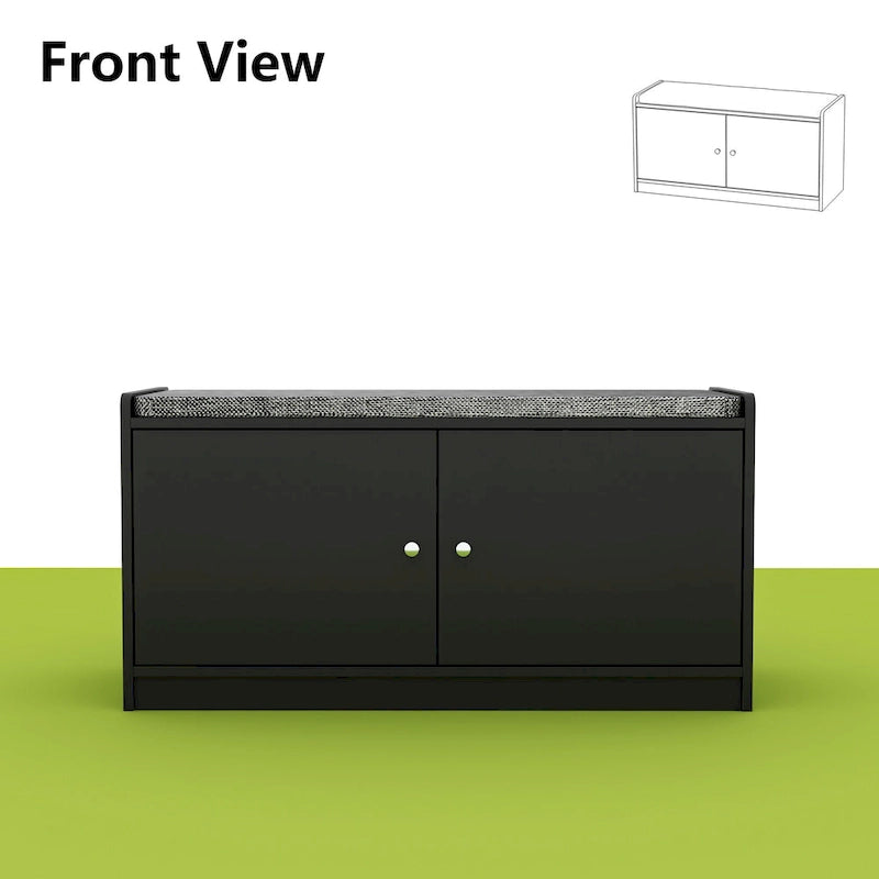Banc de rangement pour chaussures d'entrée avec 2 portes et coussin d'assise rembourré