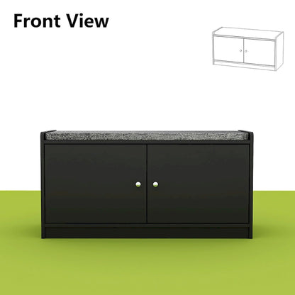 Banc de rangement pour chaussures d'entrée avec 2 portes et coussin d'assise rembourré