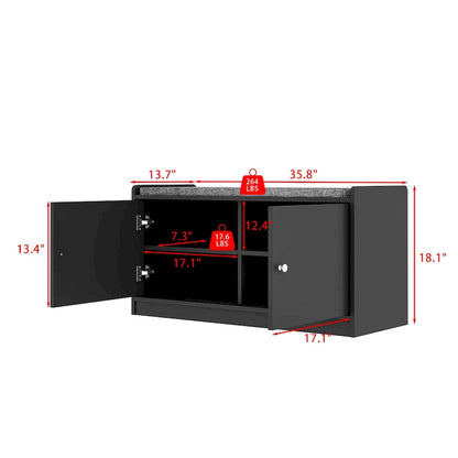 Banc de rangement pour chaussures d'entrée avec 2 portes et coussin d'assise rembourré