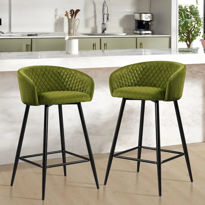 Tabourets de bar hauts, revêtus de velours, avec accoudoirs et pieds en métal - 86 cm (H) x 51 cm (L) x 53 cm (P)