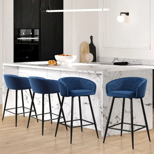 Velvet Upholstered Counter Height Bar Stools with Arms & Metal Legs - 33.9 H x 20.1 W x 20.7 D