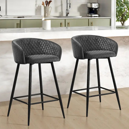 Tabourets de bar hauts, revêtus de velours, avec accoudoirs et pieds en métal - 86 cm (H) x 51 cm (L) x 53 cm (P)