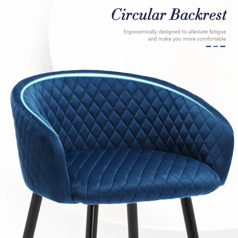 Tabourets de bar hauts, revêtus de velours, avec accoudoirs et pieds en métal - 86 cm (H) x 51 cm (L) x 53 cm (P)