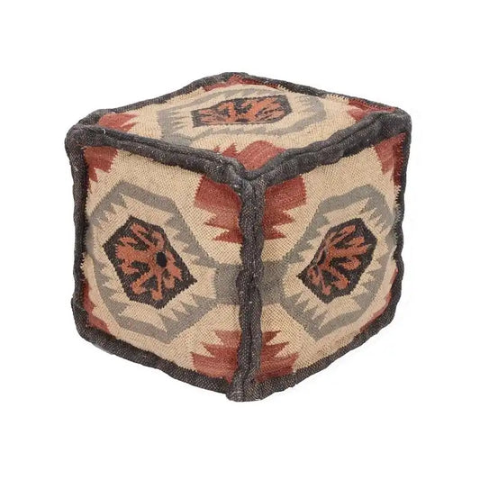 HERAT ORIENTAL Handmade Indo Wool and Jute Pouf - 16 x 16 x 16