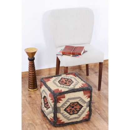 Pouf HERAT ORIENTAL fait main en laine indonésienne et jute - 40 x 40 x 40 cm