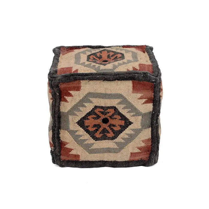 Pouf HERAT ORIENTAL fait main en laine indonésienne et jute - 40 x 40 x 40 cm