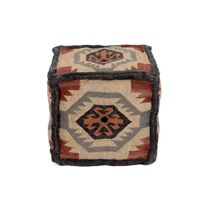Pouf HERAT ORIENTAL fait main en laine indonésienne et jute - 40 x 40 x 40 cm