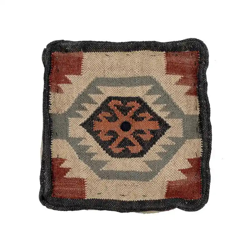 Pouf HERAT ORIENTAL fait main en laine indonésienne et jute - 40 x 40 x 40 cm
