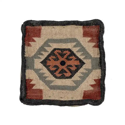 Pouf HERAT ORIENTAL fait main en laine indonésienne et jute - 40 x 40 x 40 cm