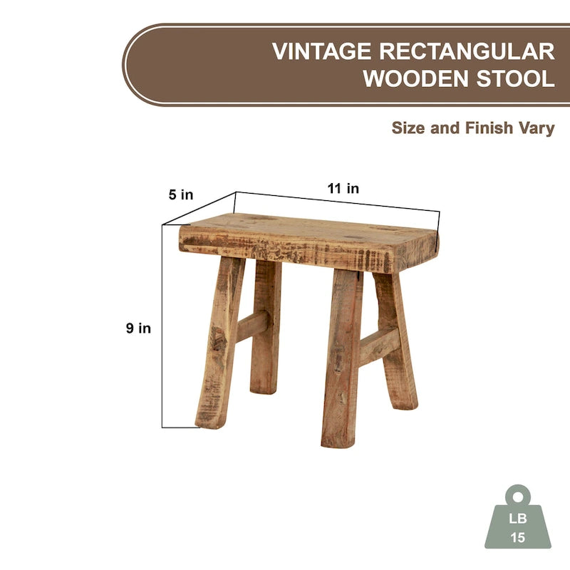 Tabouret miniature rectangulaire vintage Artissance en bois naturel, 28 cm de largeur - 28 cm (L) x 13 cm (l) x 23 cm (H)