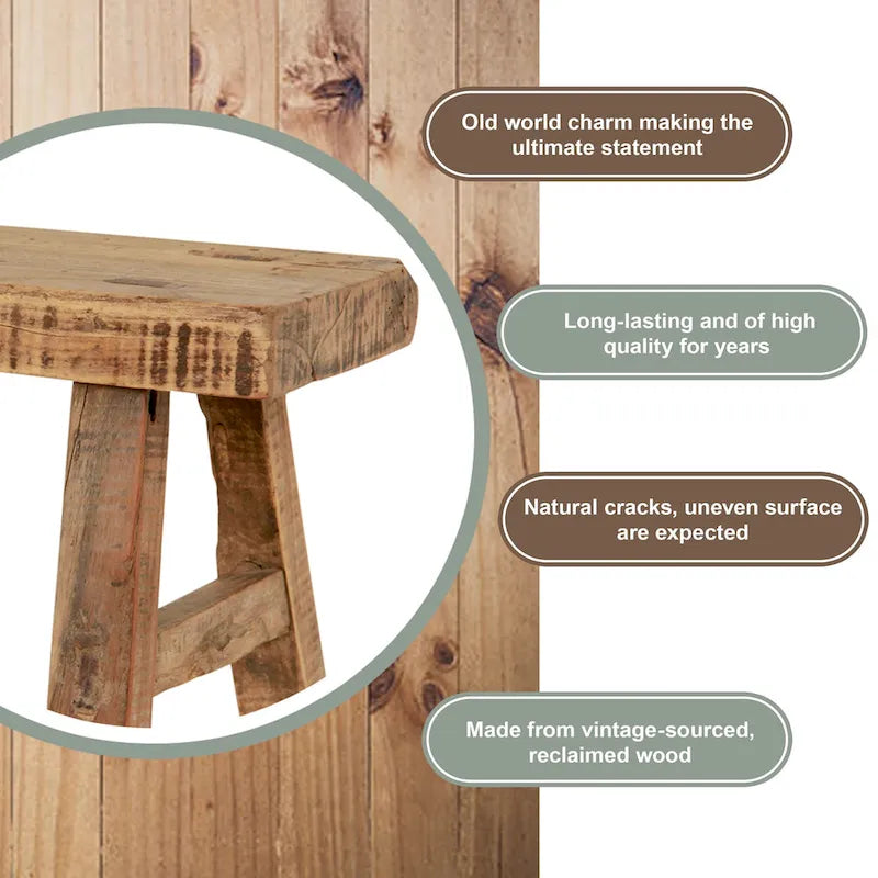 Tabouret miniature rectangulaire vintage Artissance en bois naturel, 28 cm de largeur - 28 cm (L) x 13 cm (l) x 23 cm (H)