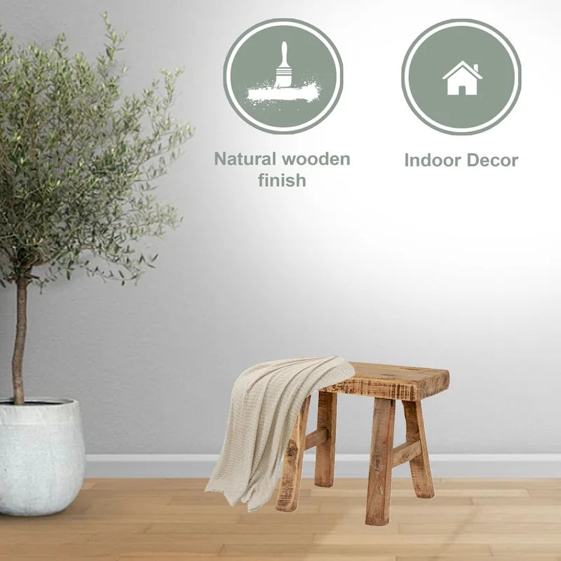 Tabouret miniature rectangulaire vintage Artissance en bois naturel, 28 cm de largeur - 28 cm (L) x 13 cm (l) x 23 cm (H)