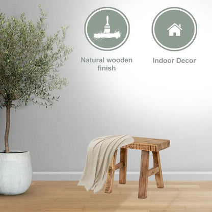 Tabouret miniature rectangulaire vintage Artissance en bois naturel, 28 cm de largeur - 28 cm (L) x 13 cm (l) x 23 cm (H)