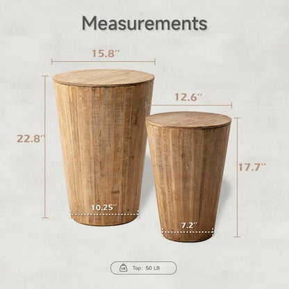 Tables d'appoint gigognes COZAYH style ferme, ensemble de tables d'appoint rustiques et peu encombrantes avec rangement, finition naturelle vieillie