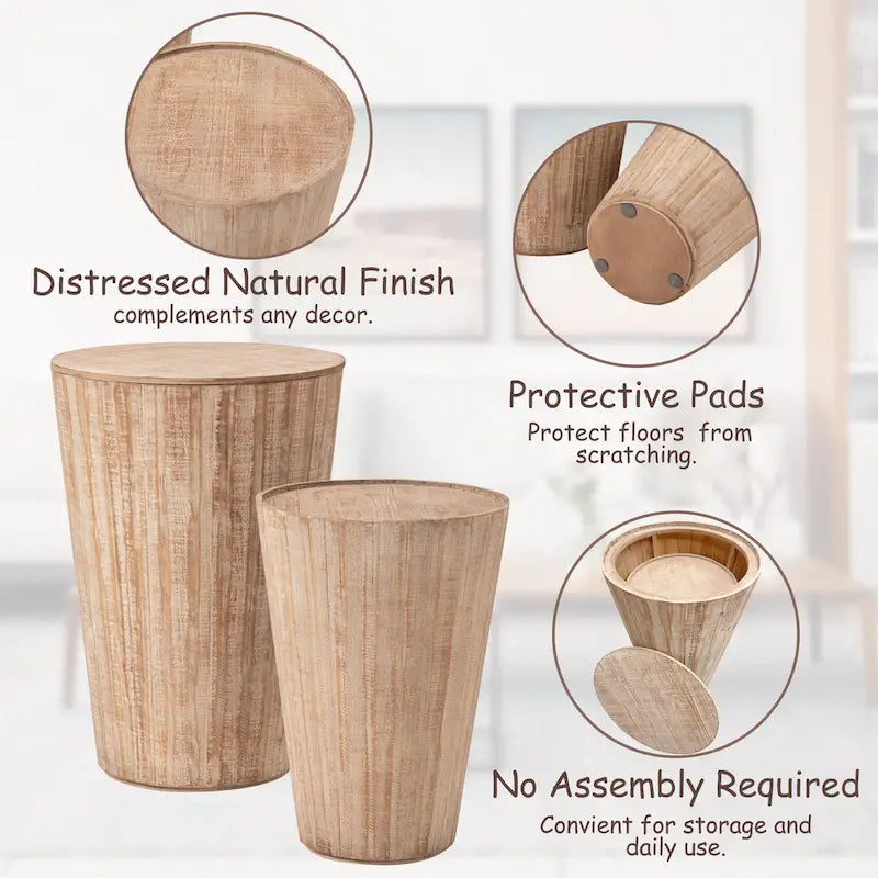 Tables d'appoint gigognes COZAYH style ferme, ensemble de tables d'appoint rustiques et peu encombrantes avec rangement, finition naturelle vieillie