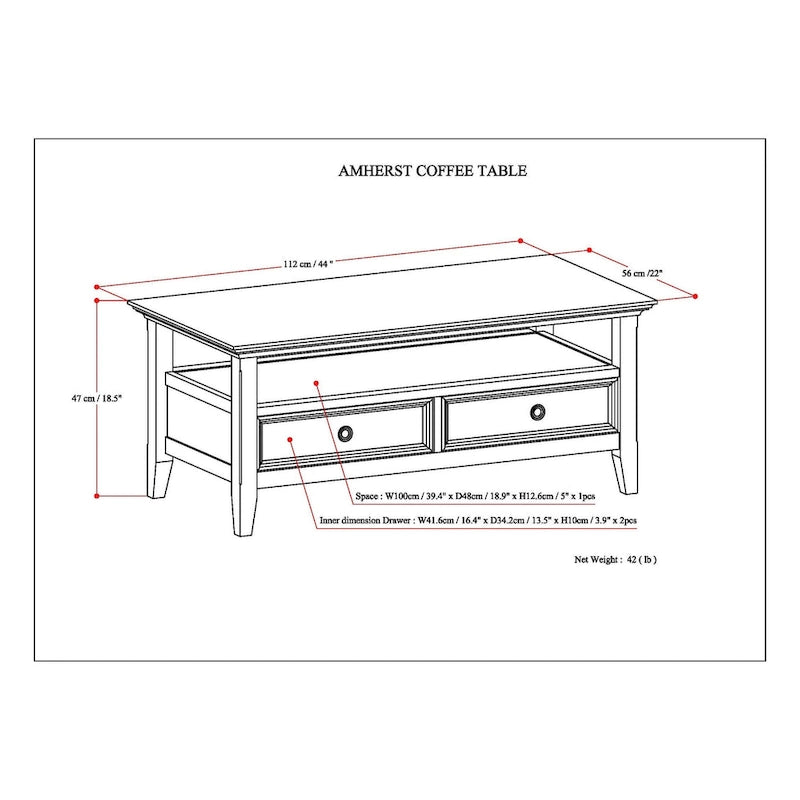 Table basse rectangulaire de style transitionnel WYNDENHALL Halifax en bois massif, 112 cm de large, couleur brun hickory.
