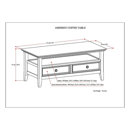 Table basse rectangulaire de style transitionnel WYNDENHALL Halifax en bois massif, 112 cm de large, couleur brun hickory.