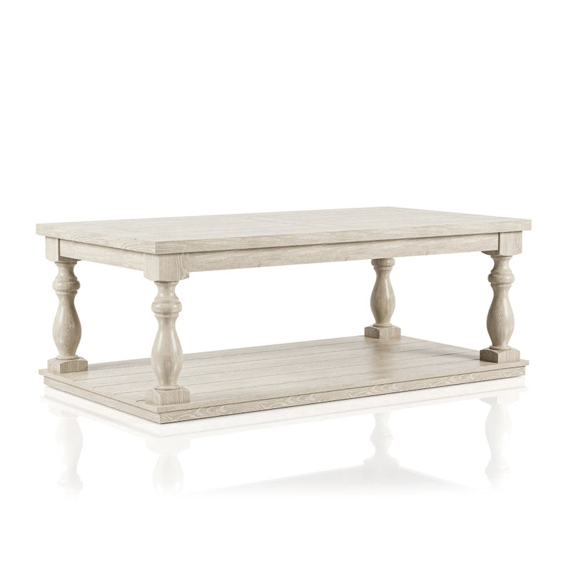 Table basse rustique blanche Tost de 132 cm (52 ​​pouces) en bois à une étagère, par Furniture of America