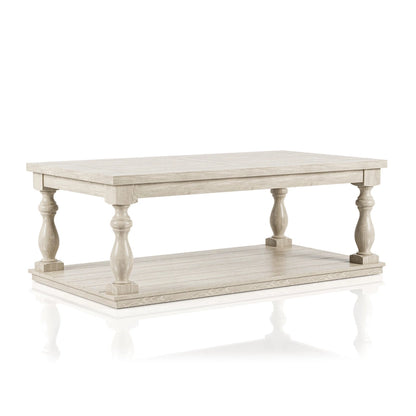 Table basse rustique blanche Tost de 132 cm (52 ​​pouces) en bois à une étagère, par Furniture of America