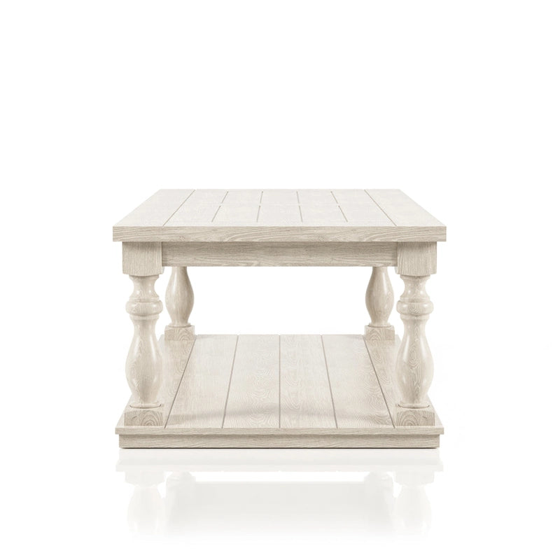 Table basse rustique blanche Tost de 132 cm (52 ​​pouces) en bois à une étagère, par Furniture of America