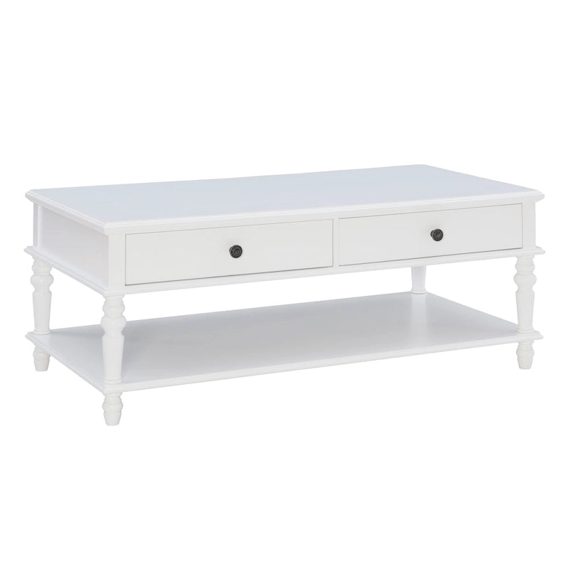 Table basse Jowin en bois blanc à 2 tiroirs