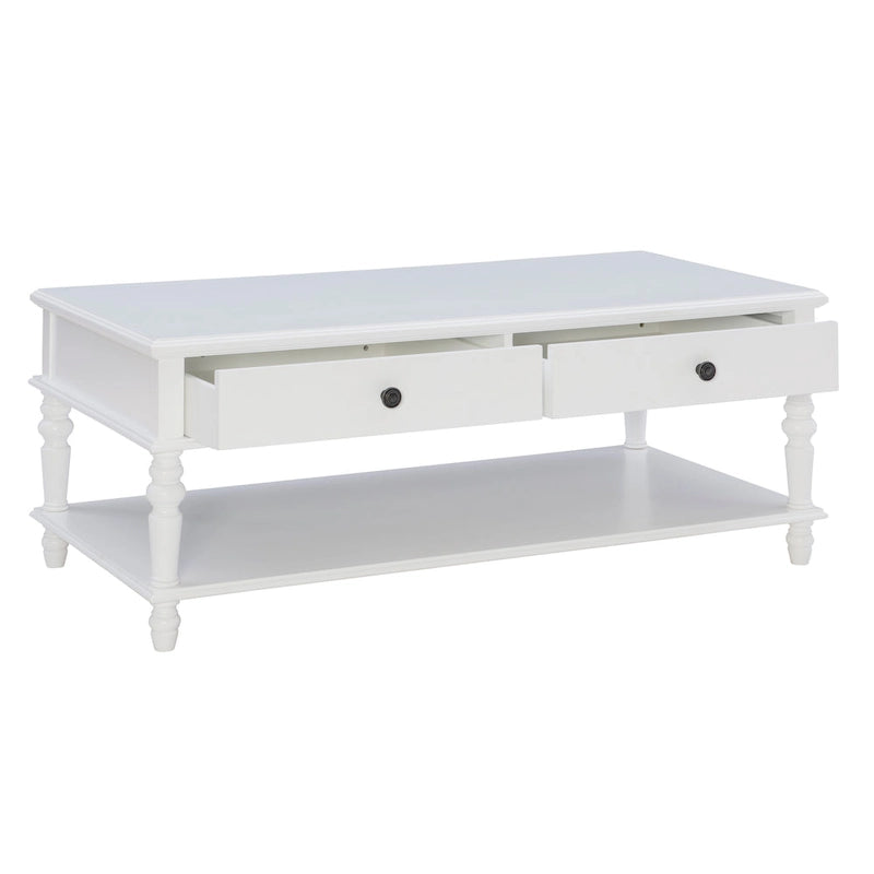 Table basse Jowin en bois blanc à 2 tiroirs