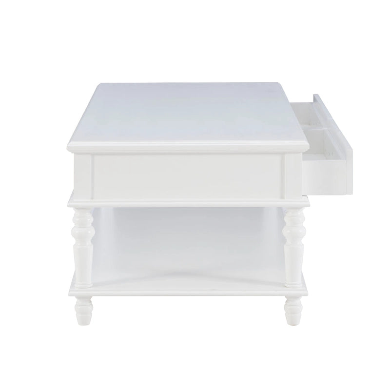 Table basse Jowin en bois blanc à 2 tiroirs