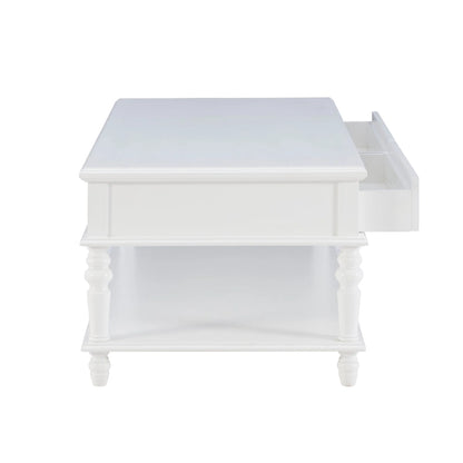 Table basse Jowin en bois blanc à 2 tiroirs