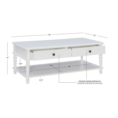 Table basse Jowin en bois blanc à 2 tiroirs