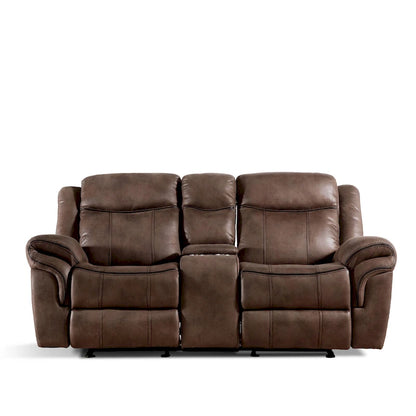 Canapé inclinable deux places Verne Brown en microfibre suédée avec console de rangement centrale