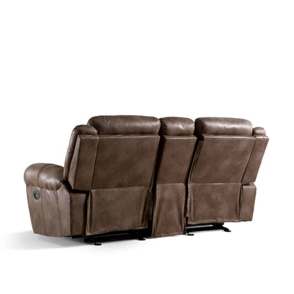 Canapé inclinable deux places Verne Brown en microfibre suédée avec console de rangement centrale