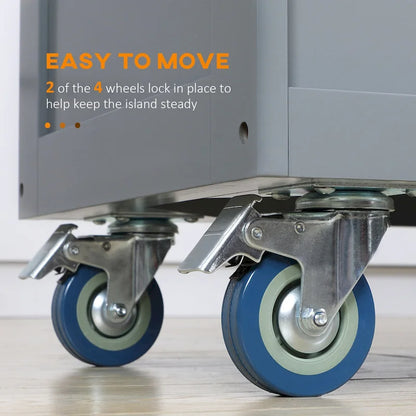 Îlot de cuisine roulant HOMCOM avec plateau rabattable en bois d'hévéa et tiroirs de rangement, gris foncé