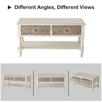 Table basse rectangulaire VENTOPYR de style moderne du milieu du siècle avec 2 tiroirs et une étagère