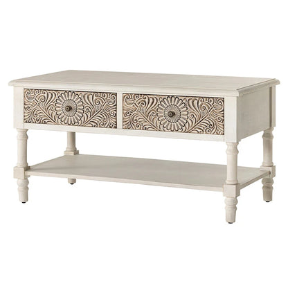 Table basse rectangulaire VENTOPYR de style moderne du milieu du siècle avec 2 tiroirs et une étagère