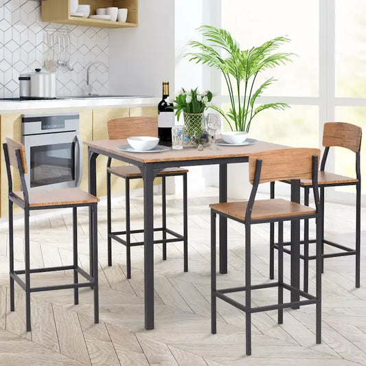 HOMCOM 5 PC Modern Counter Height Dining Set Compact Kitchen Table 4 Chairs Set with Footrest, Metal Legs, Wood