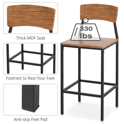 Ensemble de salle à manger moderne HOMCOM 5 pièces, table de cuisine compacte haute et 4 chaises avec repose-pieds, pieds en métal, bois.