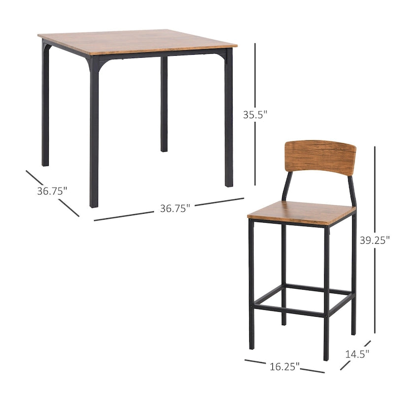 Ensemble de salle à manger moderne HOMCOM 5 pièces, table de cuisine compacte haute et 4 chaises avec repose-pieds, pieds en métal, bois.