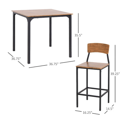 Ensemble de salle à manger moderne HOMCOM 5 pièces, table de cuisine compacte haute et 4 chaises avec repose-pieds, pieds en métal, bois.