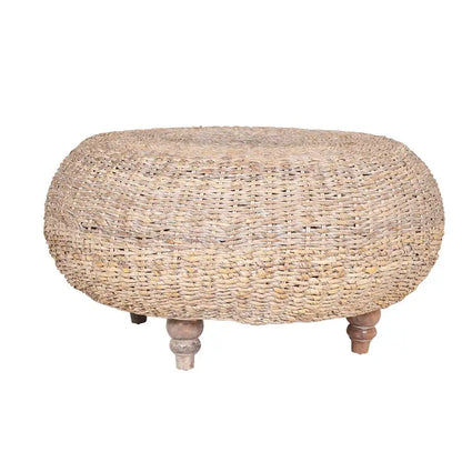 Pouf rond en abaca blanchi naturel, par East at Main