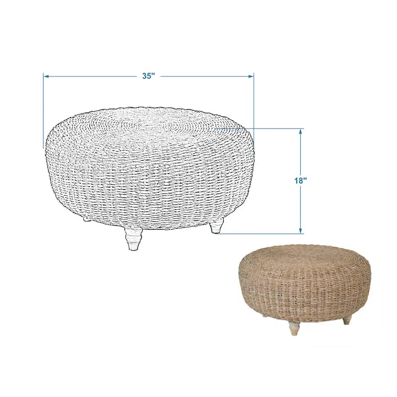 Pouf rond en abaca blanchi naturel, par East at Main