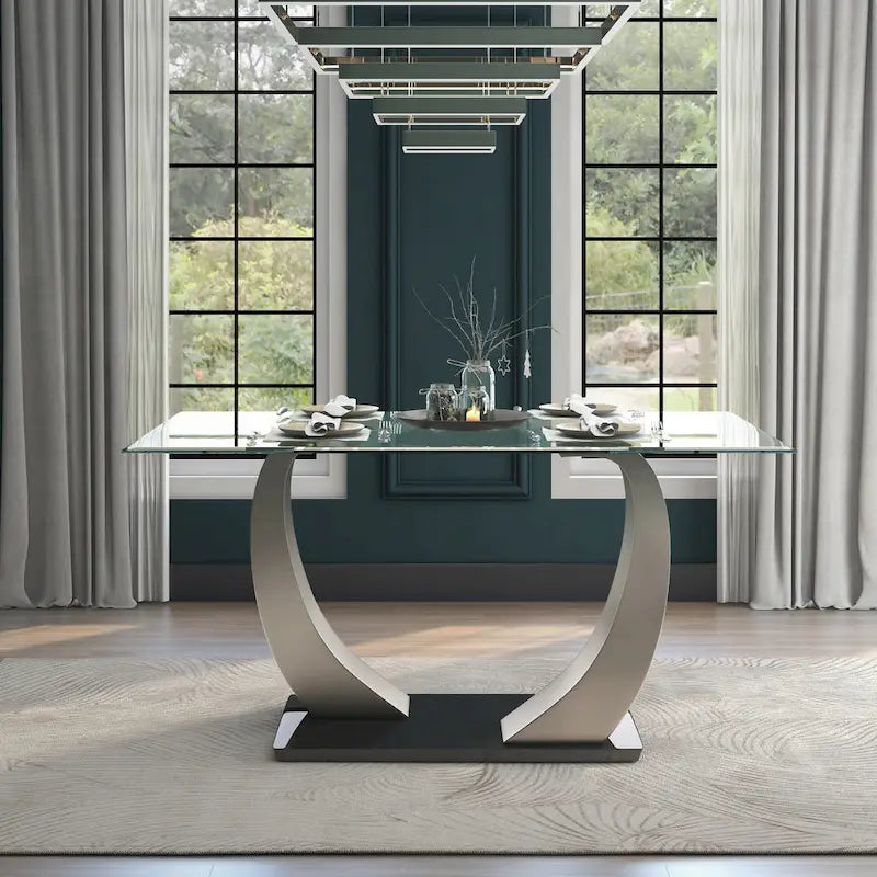 Table de salle à manger moderne Jami argentée de 60 pouces avec plateau en verre de Furniture of America