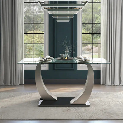 Table de salle à manger moderne Jami argentée de 60 pouces avec plateau en verre de Furniture of America