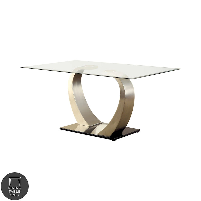 Table de salle à manger moderne Jami argentée de 60 pouces avec plateau en verre de Furniture of America