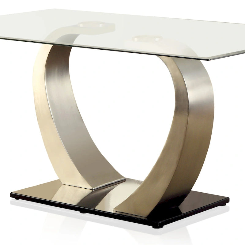 Table de salle à manger moderne Jami argentée de 60 pouces avec plateau en verre de Furniture of America