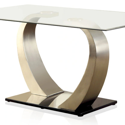 Table de salle à manger moderne Jami argentée de 60 pouces avec plateau en verre de Furniture of America