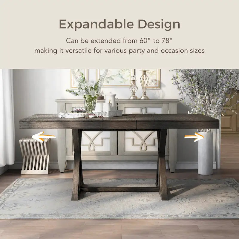 Table de salle à manger extensible en bois Carbon Loft Valjean gris rustique de 78 pouces